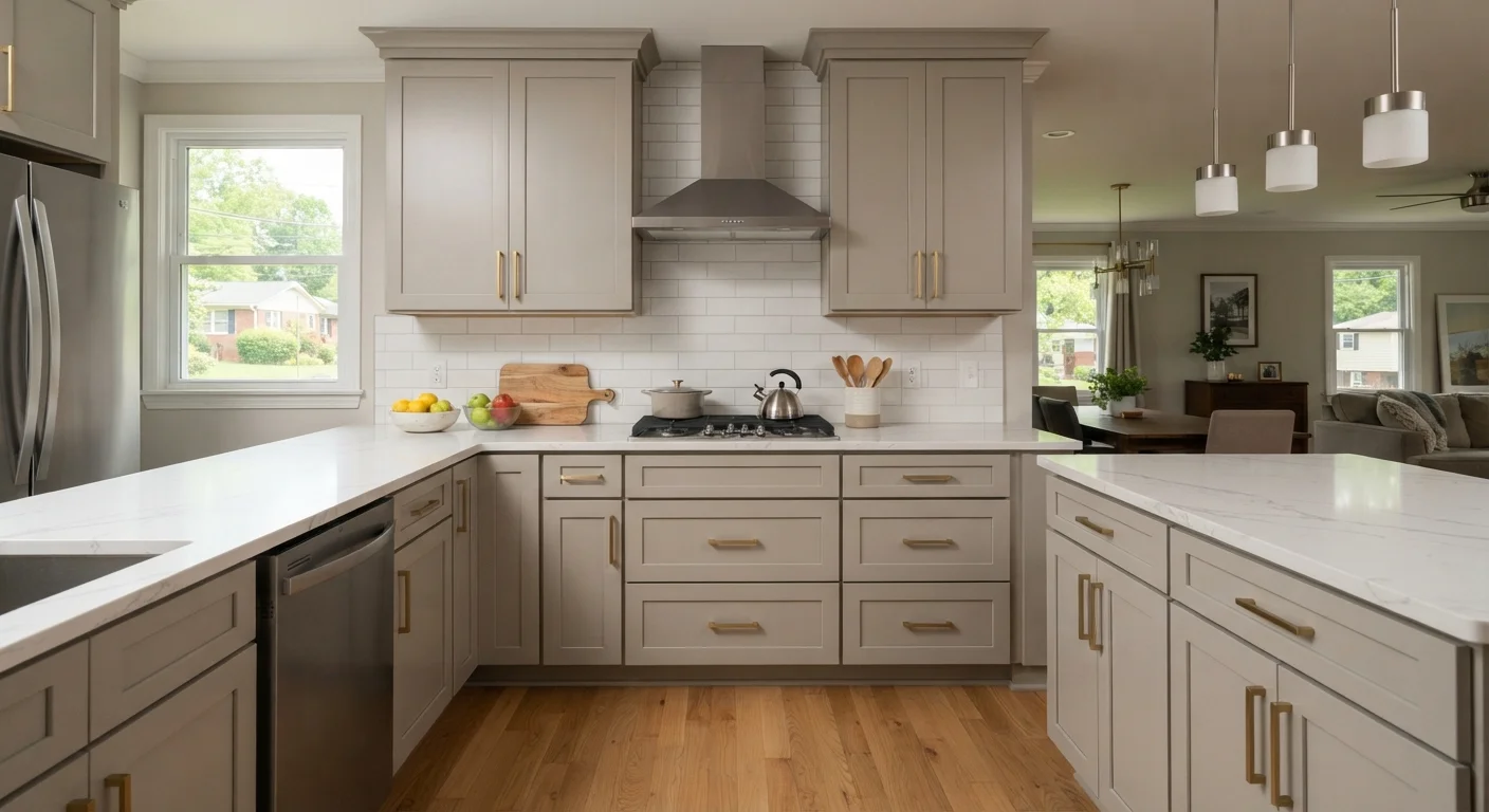 Freshly painted kitchen cabinets in a modern home interior.